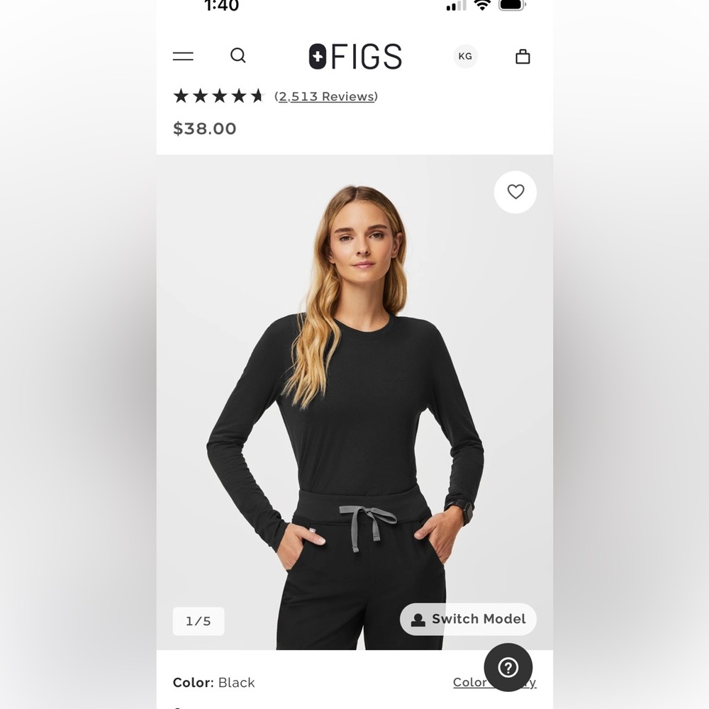 Figs Supersoft Longsleeve Underscrub Shirt XS